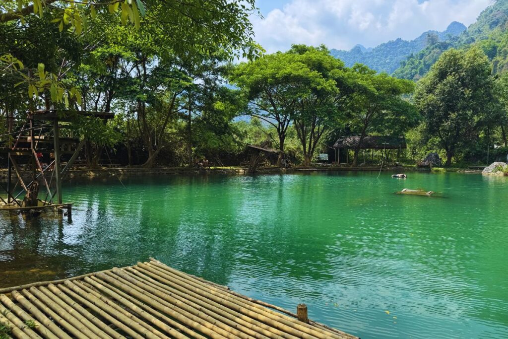 lagoon with a bamboo platform