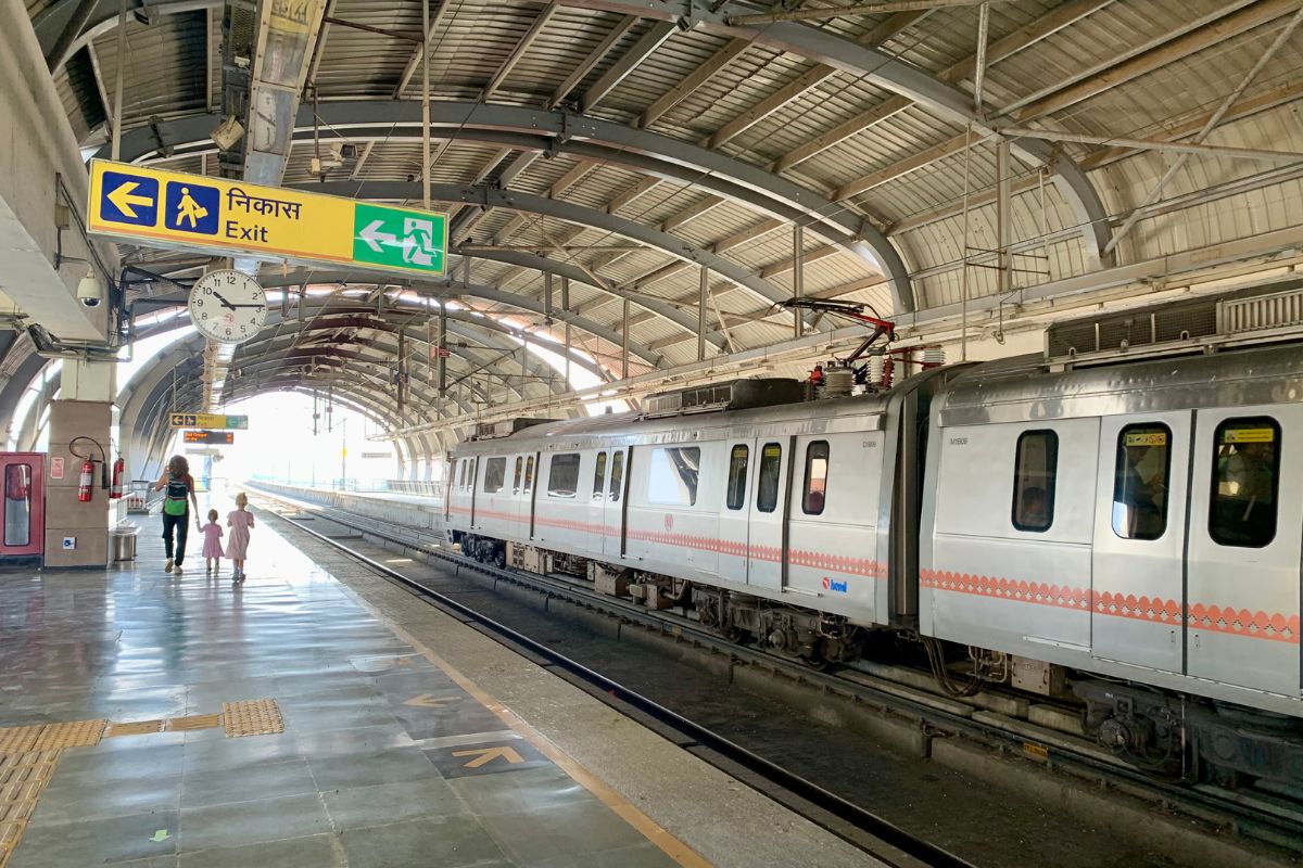 Metro Station with train coming into the station