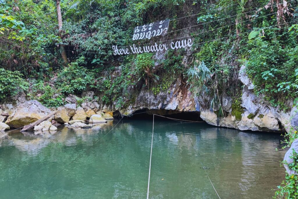 rope leading into a water cave