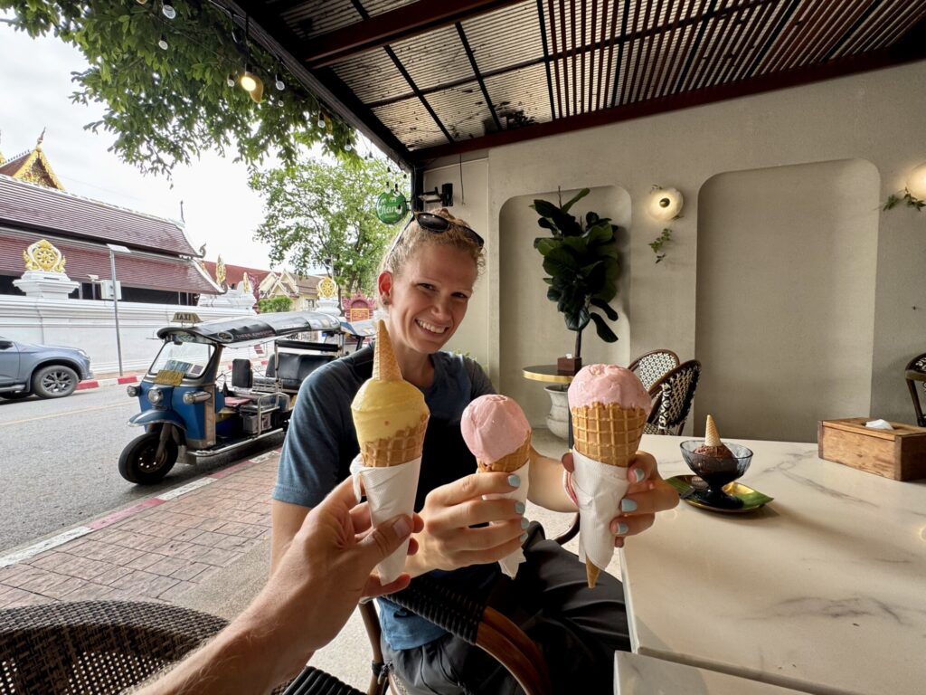 three large ice cream cones