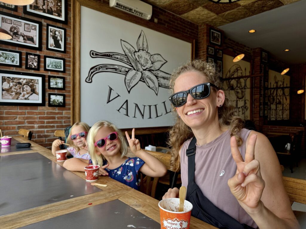 a family of 3 with gelato