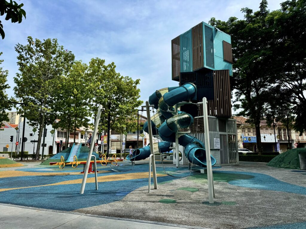 playground with multi level play structure