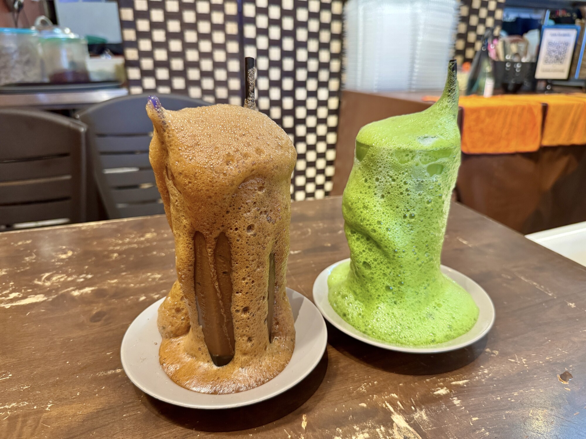 overflowing drinks with bubbles and foam