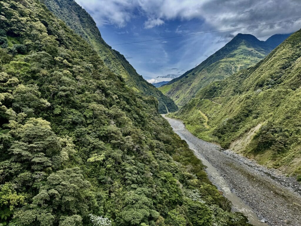 view crossing a river basin in a jungle