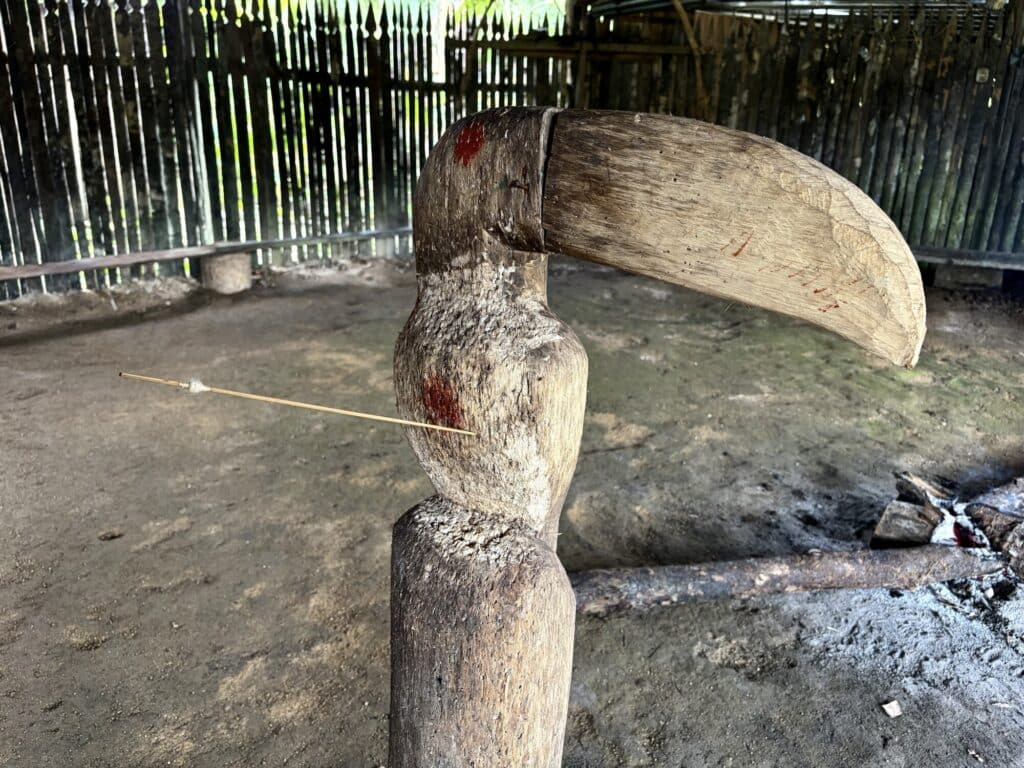 a dart with a wooden Toucan