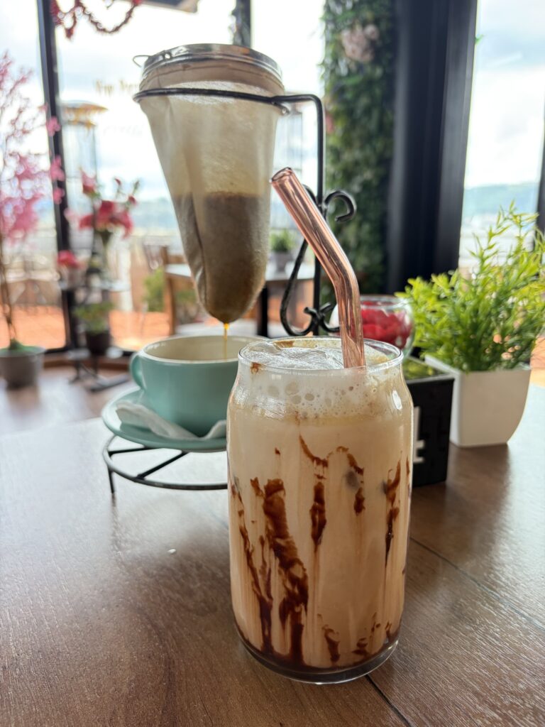 a mocha and a pour over coffee