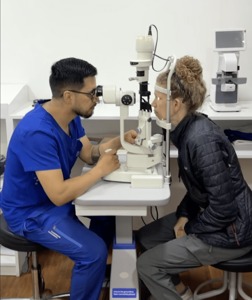 woman getting a visual exam performed